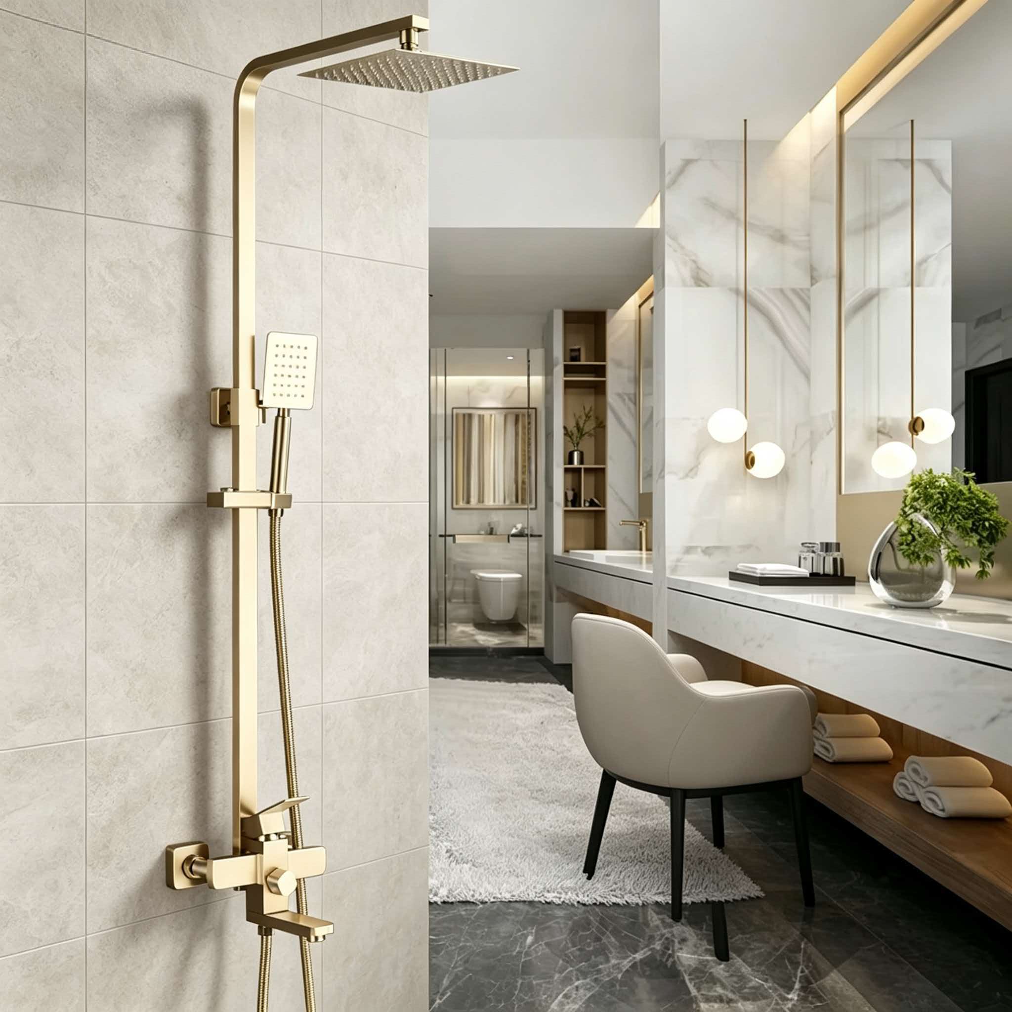 Home Bathroom Set - Juego de ducha dorado de acero