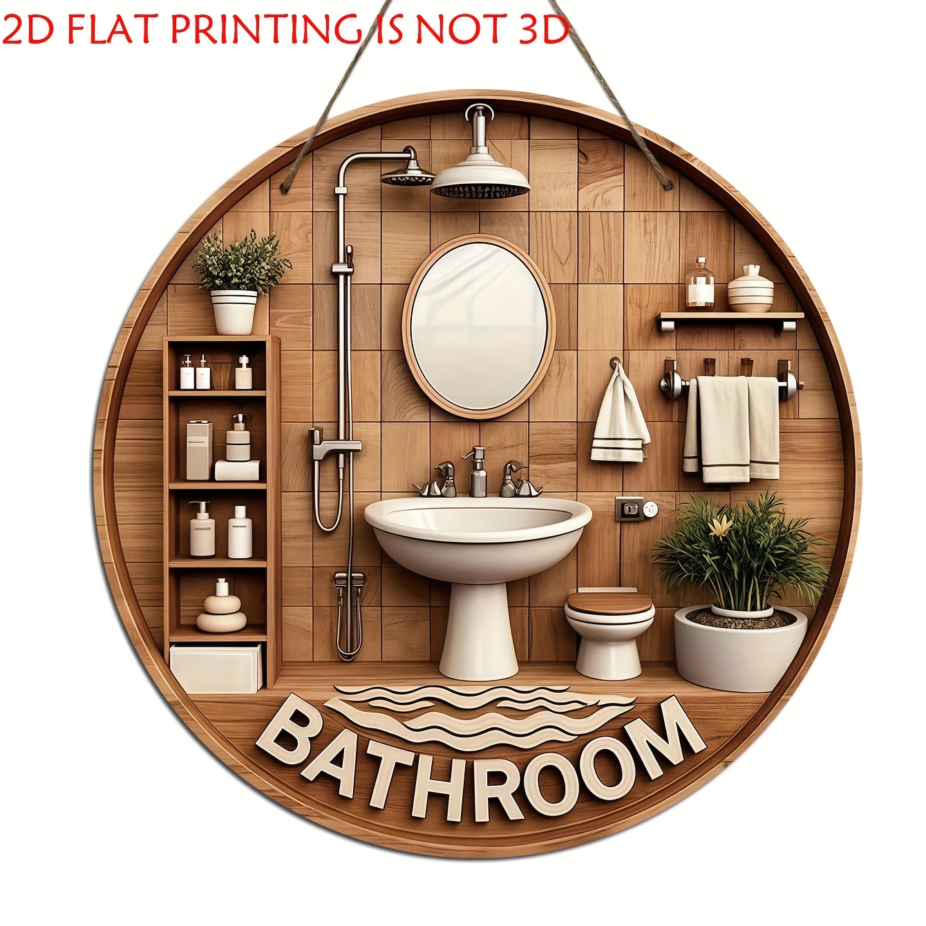 Home One Bathroom - Un cartel decorativo de madera circular